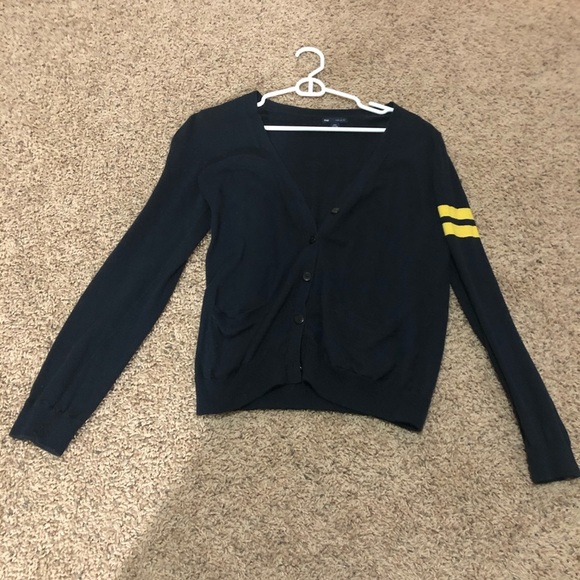 Gap Preppy Navy Cardigan Sweater w/Striped Arm - Picture 2 of 6